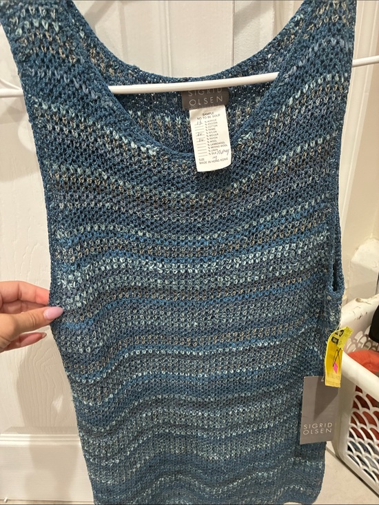 Sigrid Olsen Sweaters - Sigrid Olsen Teal and Blue Open Knit Tank Sweater